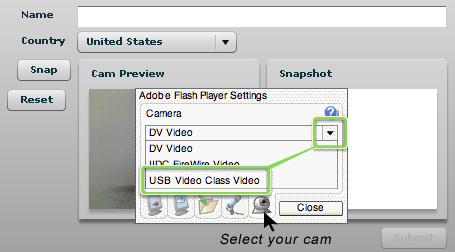 webcam settings